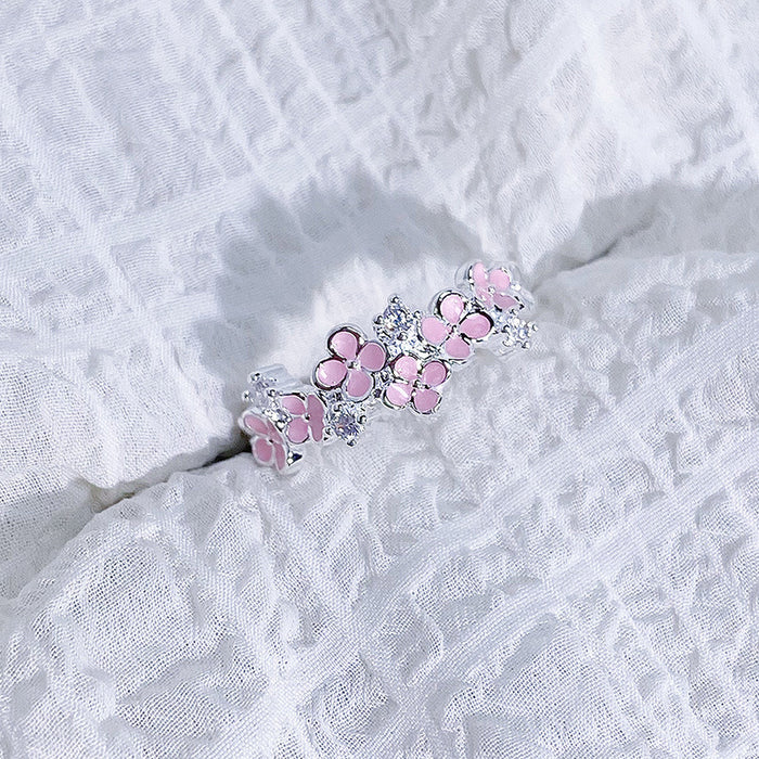 Wholesale Oil-Dropping Enamel Flower Zircon Fairy Open Ring Female Niche Unique Ring