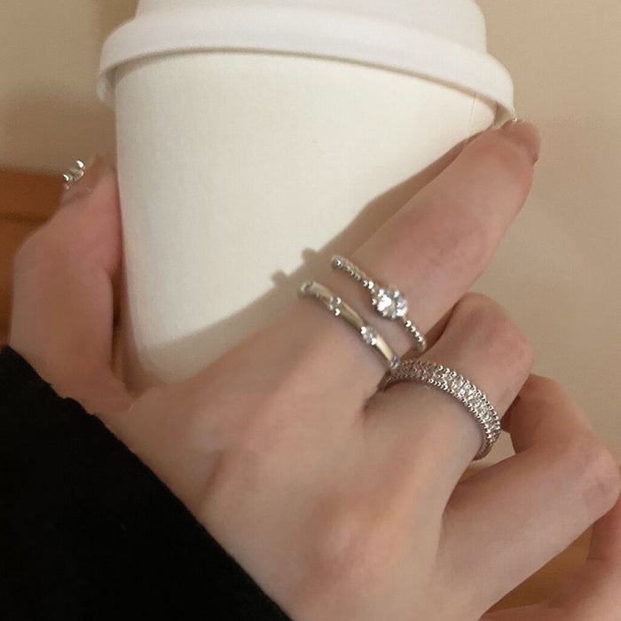 Wholesale Plain zircon metal ring set with niche design, simple index finger ring