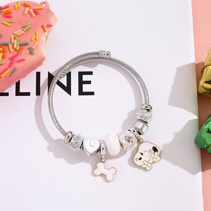 Wholesale Stainless Steel Bracelets cute cartoon beaded bracelet silver open bangle Charms Bracelets