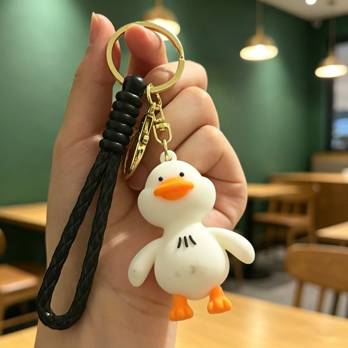 Wholesale Cute Happy Duck Silicone Keychain Bag Charm Car Key Accessory for Couples