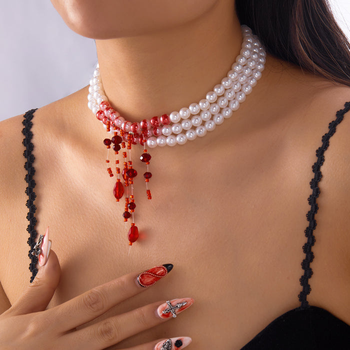 Wholesale Gothic blood drop tassel collar choker  personalized beaded necklace