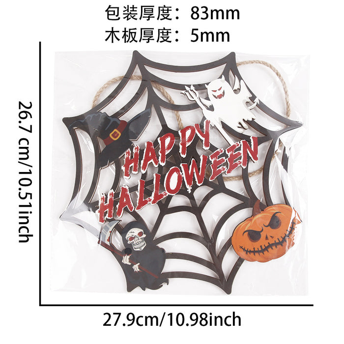 Wholesale  Wooden Listing Courtyard Home Party Decoration Wooden Plate Pendant Ghost  Web Door Plate Pendant