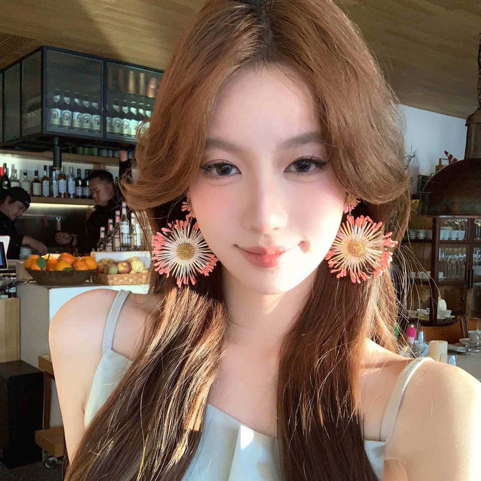 Wholesale Holiday style sunflower earrings exaggerated women' s seaside travel photo earrings