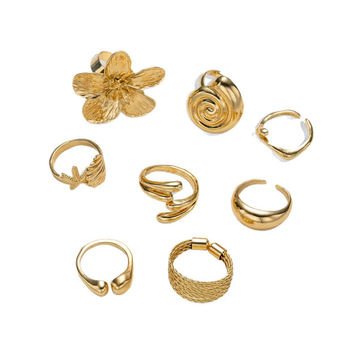 Wholesale Summer Ocean Starfish Ring Set Beach Vacation Style Light Luxury Premium Flower Ring Jewelry