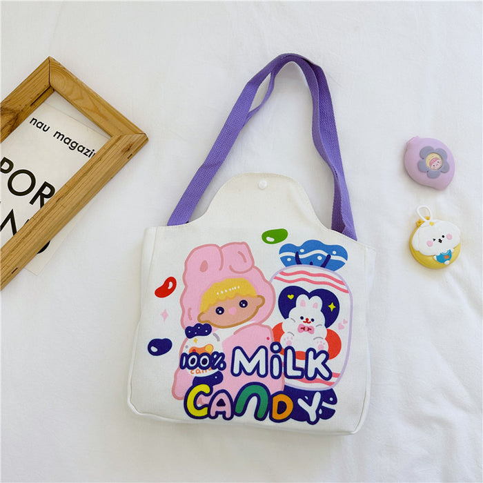 Wholesale Cartoon canvas bag, tutoring bag, illustration, large capacity shoulder bag, cute hand-held handbag