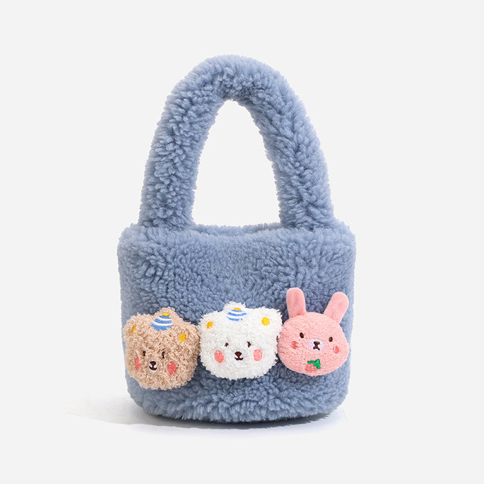 Wholesale Autumn and Winter New Plush Bags,  Fashionable Tote Bags,  Women' s Niche Bucket Bags, Cartoon Handbags in Stock
