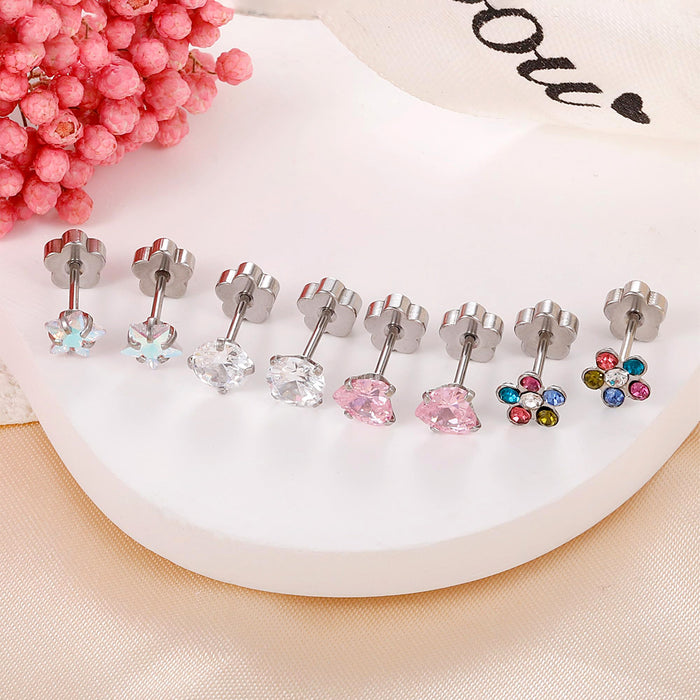 Wholesale Zircon Titanium Steel Cartilage Earrings Flower shaped Heart shaped Star shaped Earrings Set