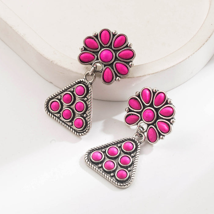 Wholesale Ethnic Style Irregular Turquoise Inlaid Alloy Pendant Earrings