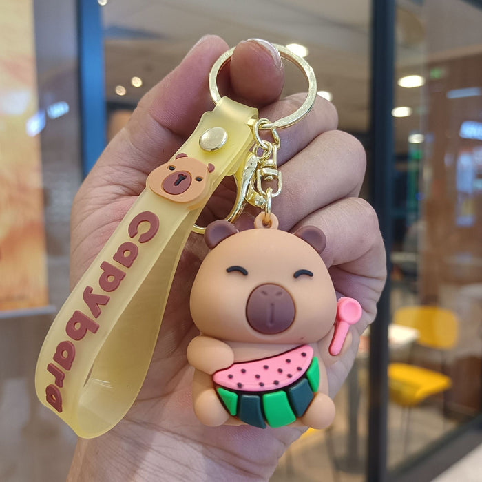 Wholesale Capibala keychain pendant, summer cute fruit doll, student backpack, keychain gift wholesale