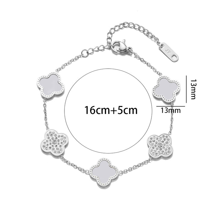 Wholesale Titanium Steel Diamond Inlaid Four Leaf Clover Bracelet JDC-BT-NaBao004