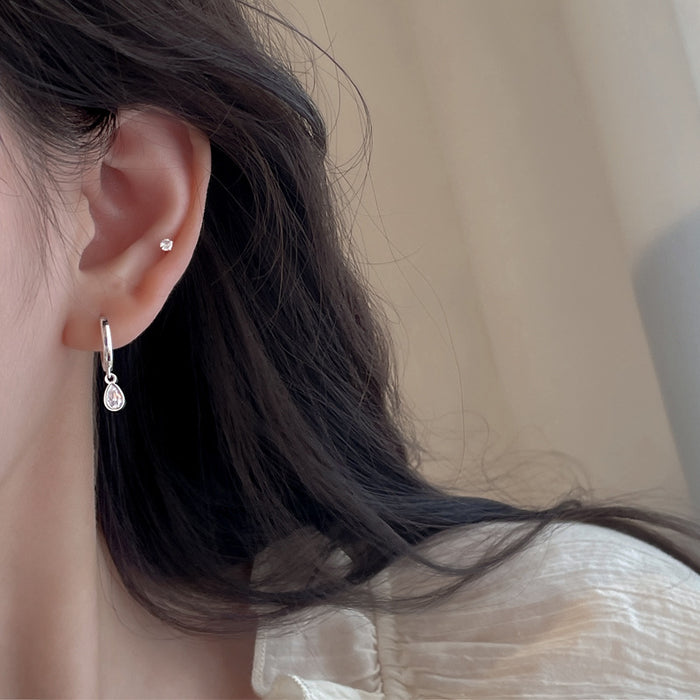 Wholesale Zircon Water Drop Ear Buckle Earrings for Women's Trendy, Minimally and Minimally Designed with a Sense of Luxury and Temperament