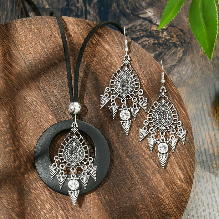 Wholesale Ethnic Geometric Antique Silver Alloy Earring Necklace Set - 4 Styles MOQ≥2