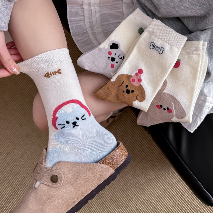 Wholesale Socks made of pure cotton, mid tube socks, cute cartoon pile socks, thin long socks