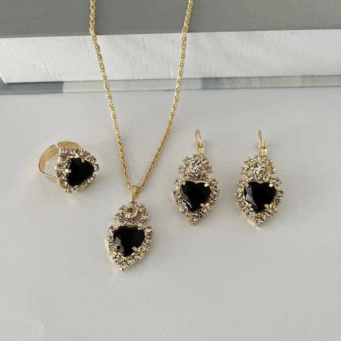 Wholesale Water Drop Love Diamond Set Necklace Earrings Rings Bridal Accessories JDC-NE-AH004