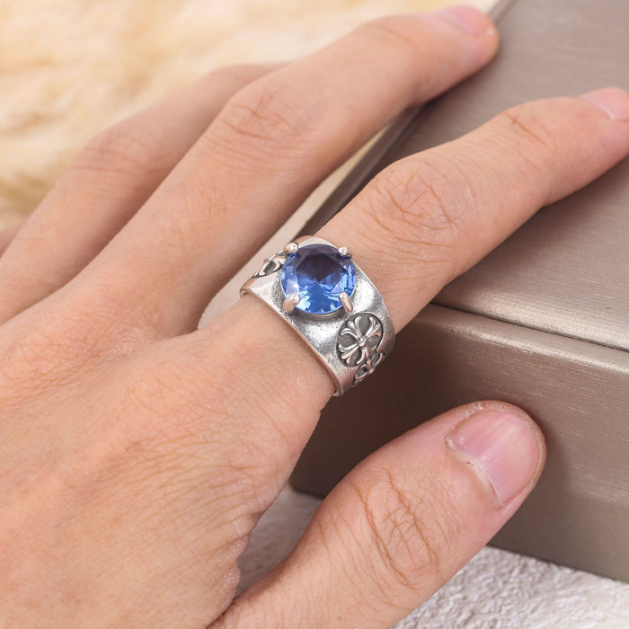 Wholesale Retro cut corner cross flower ring niche ring punk classic cross