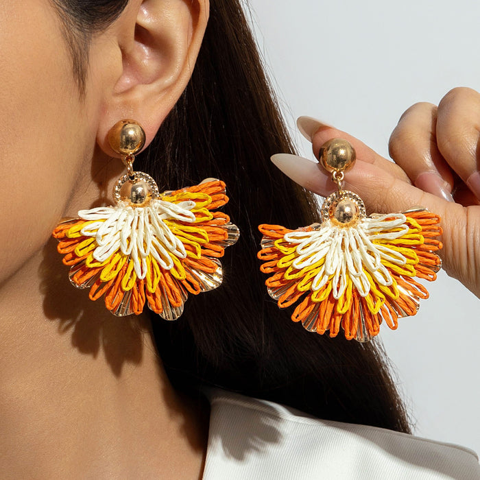 Wholesale Raffia Flower Earrings - Chic Yellow Summer Style Jewelry Accessory for Resale MOQ≥5