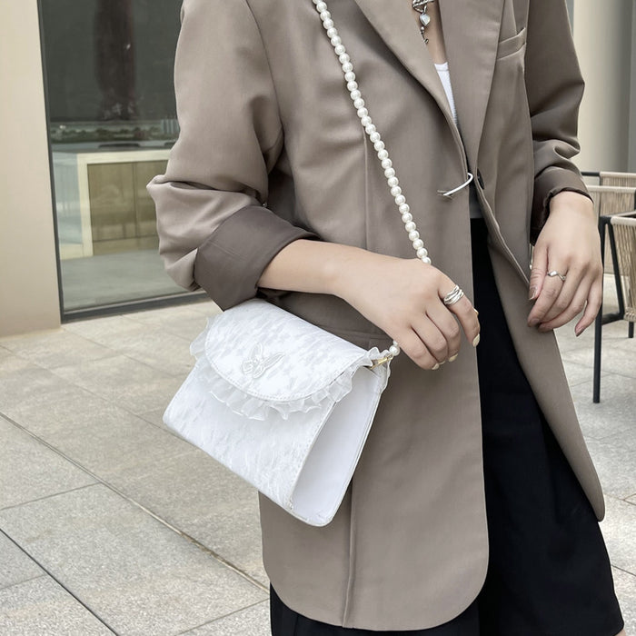 Wholesale Vintage niche bag, pearl crossbody bag, lace shoulder bag, small bag