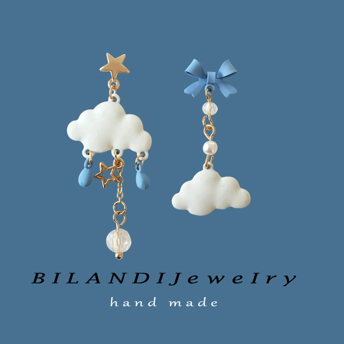 Wholesale Asymmetric bow long earrings with cute ear clips and no ear holes