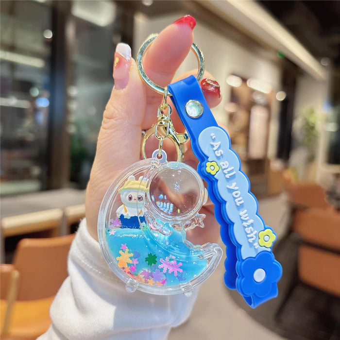 Wholesale Cartoon quicksand in oil blue keychain