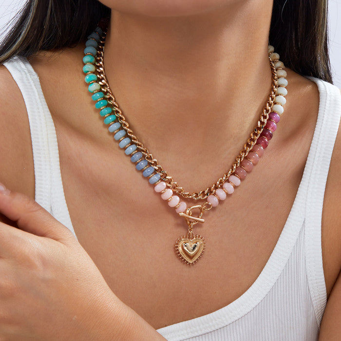 Wholesale Colorful Beaded Layering Necklace Heart Pendant Fashion Accessory Gift