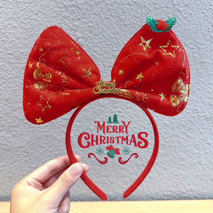 Wholesale Christmas Headband Christmas Antlers Hair Stamp Headwear Holiday Decorative Gift Big Bow Headband Hair Accessories Headwear