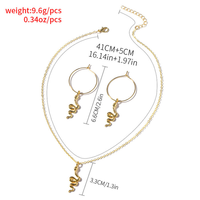 Wholesale Golden snake necklace, exaggerated circle earrings set, niche pendant jewelry