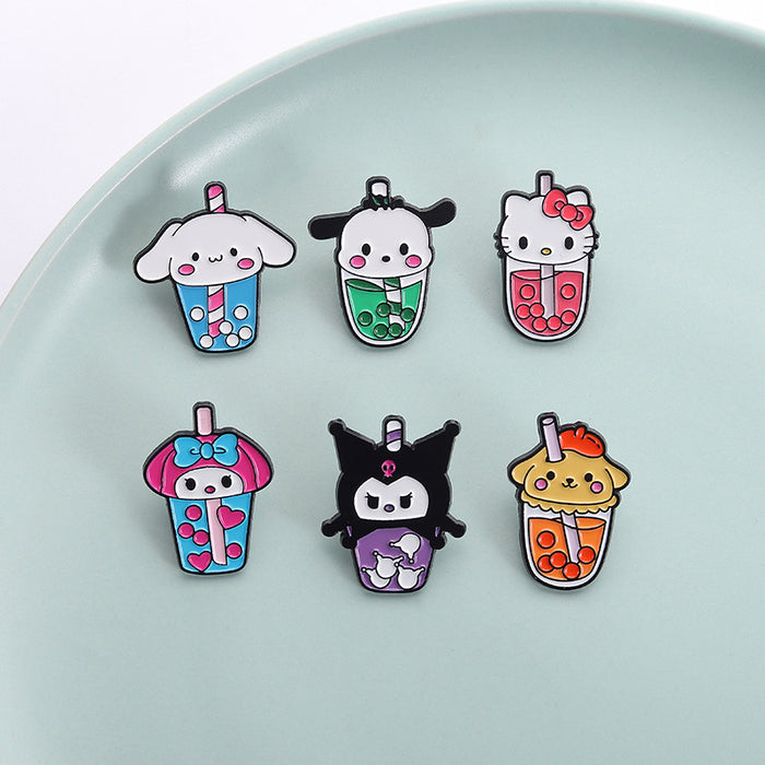 Wholesale Cartoon Puppy and Cat Milk Tea Cup Pattern  Brooch