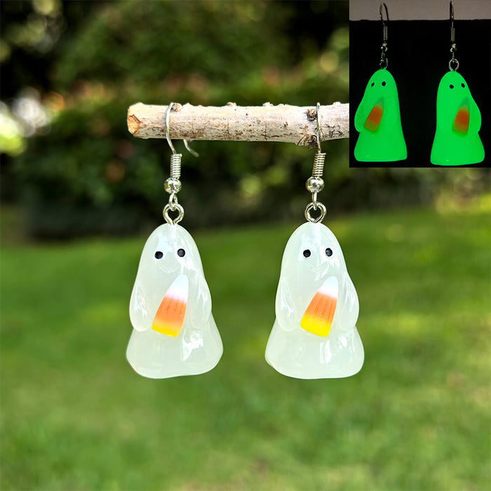 Wholesale Halloween Luminous Resin Earrings Stereo White Ghost Pumpkin Pendant