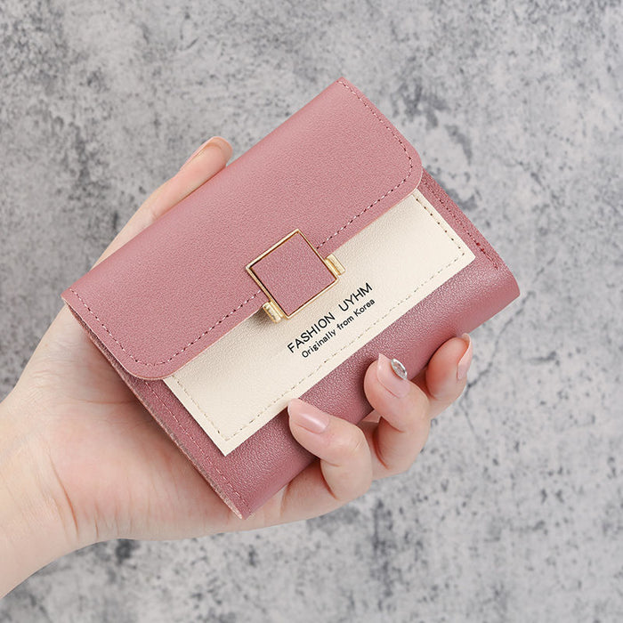 Wholesale Light Pink PU Folding Wallet Korean Style Solid Color Rivet Resale MOQ≥3