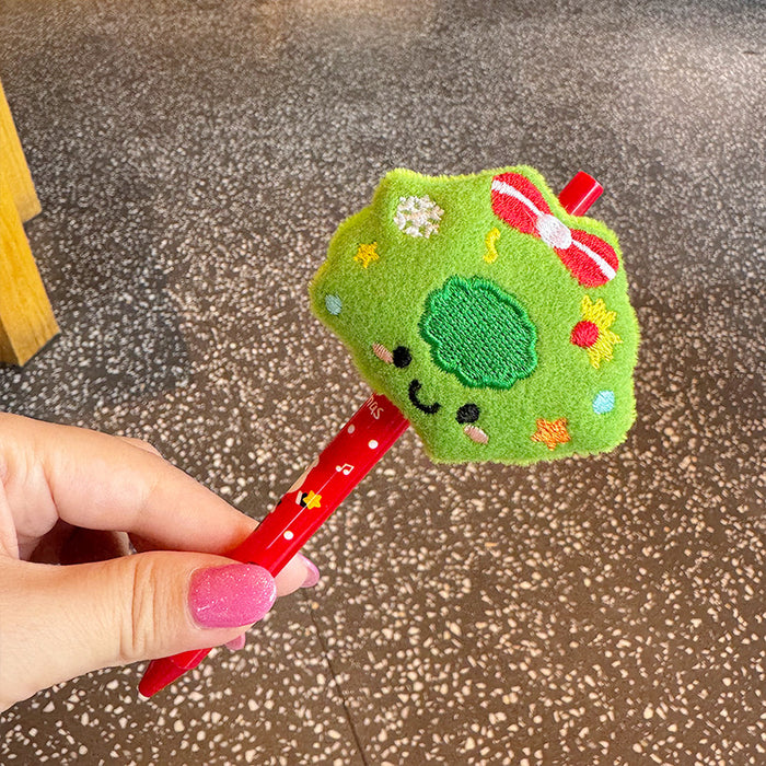 Wholesale Christmas Plush Cute Cartoon Push Ballpoint Pen