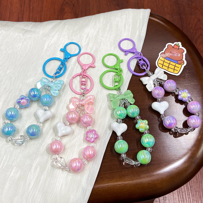 Wholesale White Metal Heart Beaded Keychain - Cute Bag Charm Decorative MOQ≥2