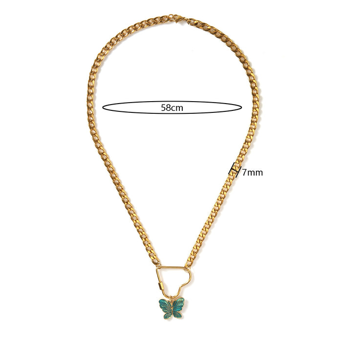 Wholesale Personalized and flamboyant style stainless steel Cuban chain wing heart necklace, natural stone necklace wholesale