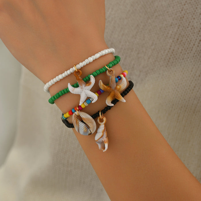 Wholesale Colorful Rice Bead Bracelet Set Ocean Element Shell Starfish Pendant Bracelet for Women
