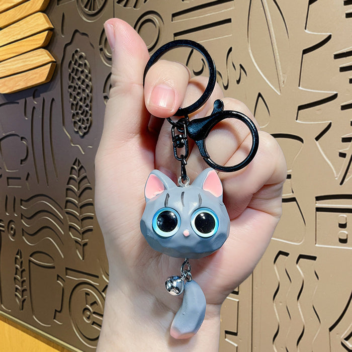 Wholesale Cute cartoon big-eyed cat head resin couple hanging tail cat pendant small gift doll key