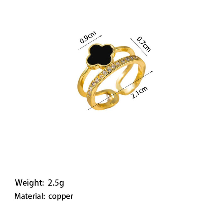 Wholesale Double layered clover open ring, light luxury new style, versatile temperament, index finger ring