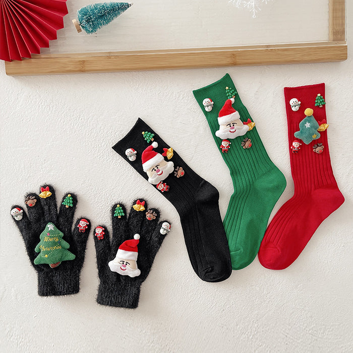 Wholesale Christmas Red Socks Women' s Autumn and Winter Cartoon Doll Couple' s Mid-tube Socks Gift