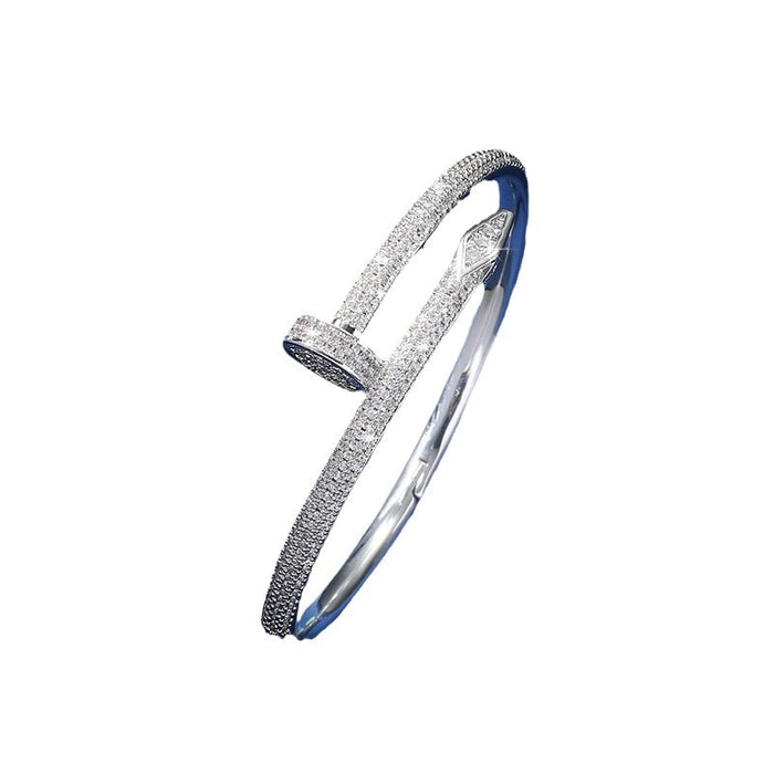 Wholesale Nail full diamond bracelet for women, high-end and personalized, light luxury copper bracelet, classic nail bracelet