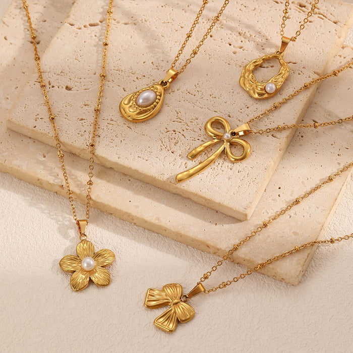 Wholesale Stainless Steel Gold Accessories Bow Necklace