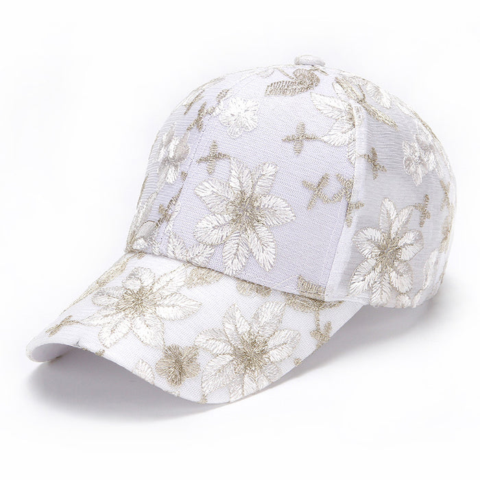Wholesale Hat, mesh cap, breathable baseball cap, lace flower duckbill cap, fashionable and casual sunshade and sun protection cap