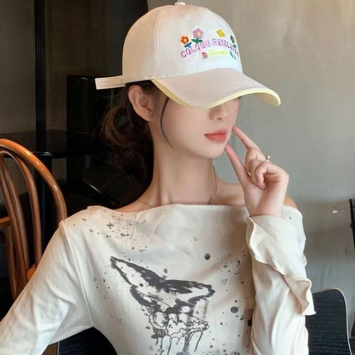 Wholesale Flower embroidered baseball cap versatile soft top duckbill cap