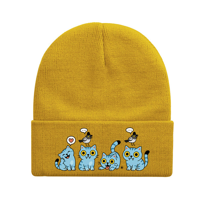 Wholesale Stylish knitted hat rolled brim and printed knit