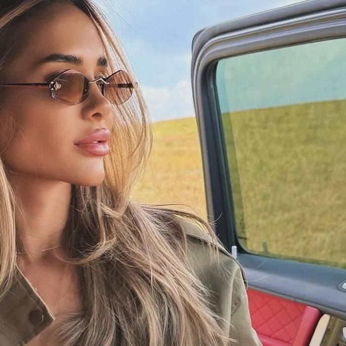 Wholesale Diamond shaped frameless cut sunglasses, leopard sunglasses, men's retro personalized sunscreen glasses