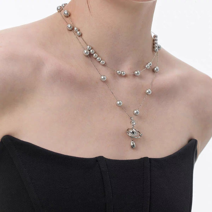 Wholesale Pearl necklace, niche, double-layer collarbone chain, light luxury, commuting, high-end feel