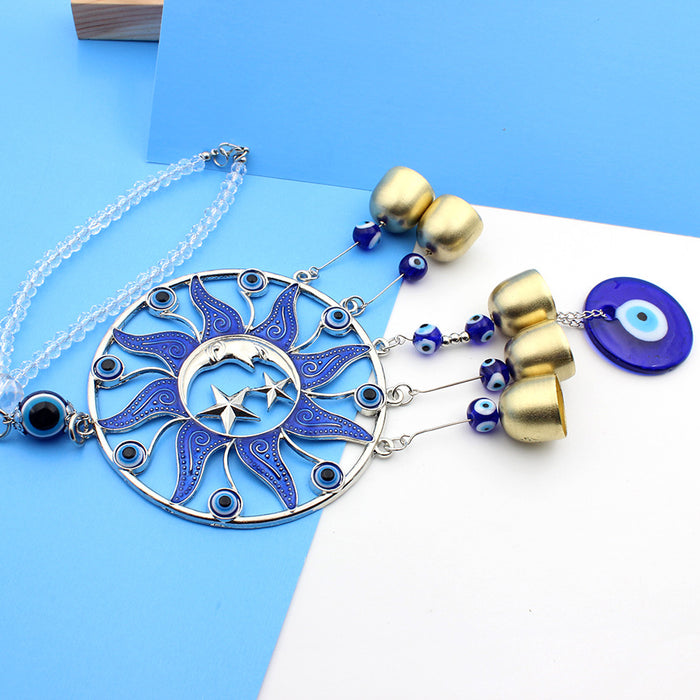 Wholesale Round dropper rubber sun, moon, blue wind chime pendant, car pendant, copper bell pendant