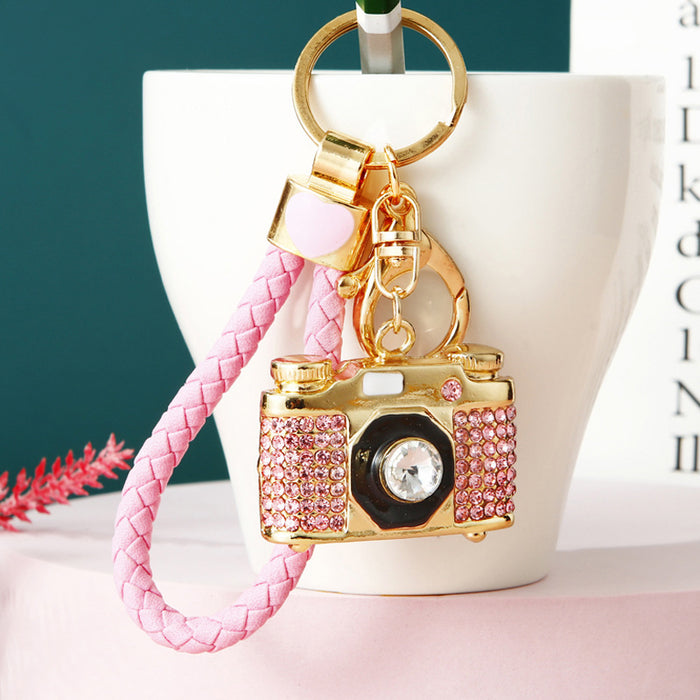 Wholesale Crystal rhinestone camera car keychain cute creative pendant keychain ring