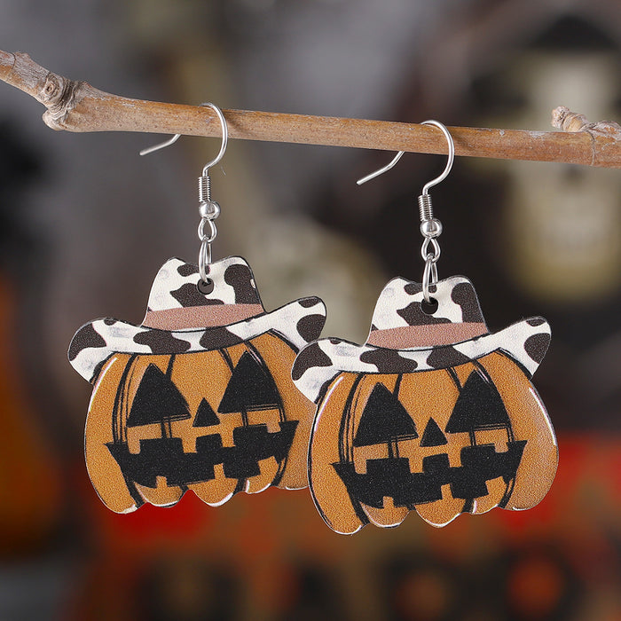 Wholesale  Western-style  Pumpkin Pendant Earrings Wooden Gothic-style Double-sided Earrings