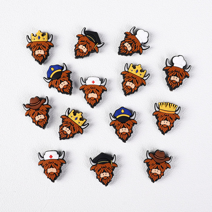Wholesale 20pcs cartoon highland cow silicone beads children' s food grade animal tooth glue mixed nurse silicone beads