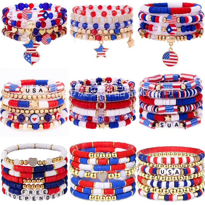 Wholesale Soft ceramic bracelet set, personalized alloy drip oil national flag pendant bracelet