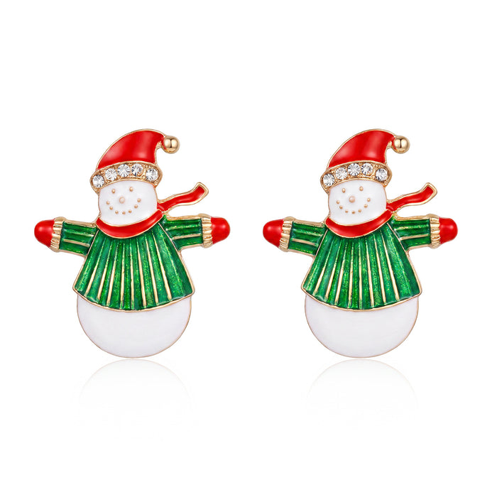 Wholesale Alloy Christmas Snowman Earrings with Rhinestone and Pearl Fashion Accessory Gift
