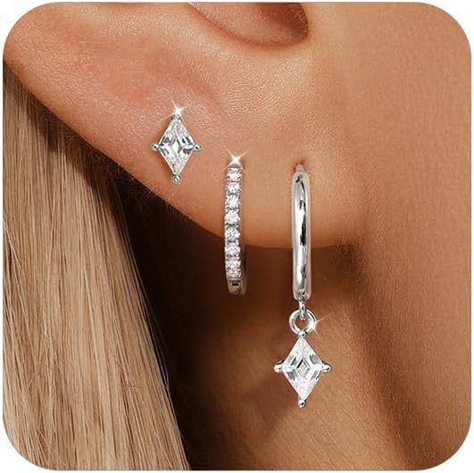 Wholesale Fashionable zircon inlaid earrings, light luxury, simple octagonal star geometric diamond inlaid pendant earrings, versatile
